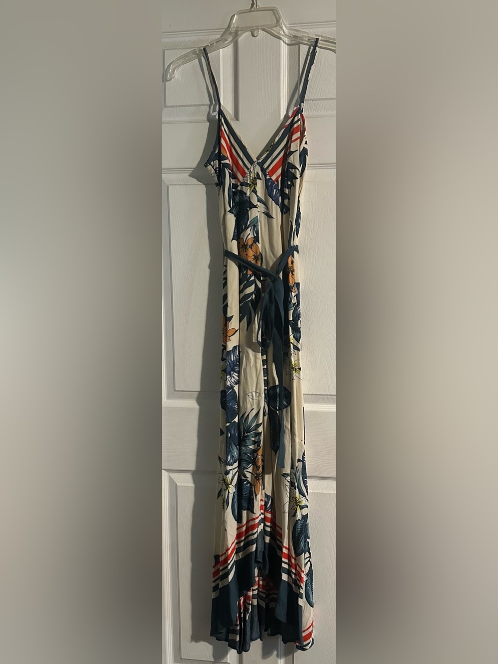 Lulu's Cream Maxi Dress with Navy and Orange Floral Print
